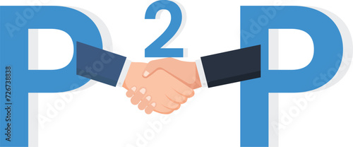 P2P business to business marketing and company agreement, Supply chain or trade deal between corporate, Businessmen partner handshake to agree business deal on alphabet P2B,
