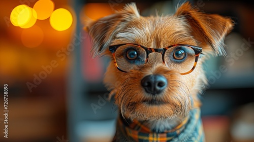 Small Dog in Glasses and Sweater