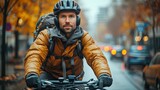 Man Riding Bike Down Rain-Soaked Street