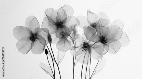  a black and white photo of a bunch of flowers in a vase with the stems still attached to the stems.