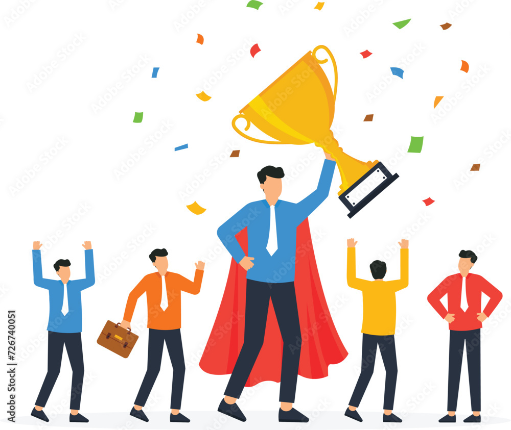Successful team and leadership, Best employee power to lead a company or team to win and reach business target, Man team leader 1st winner with champion cup celebrating success business competition co Successful team and leadership, Best employee power to lead a company or team to win and reach business target, Man team leader 1st winner with champion cup celebrating success business competition co