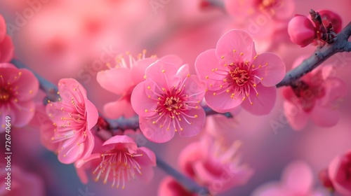 Japanese plum blossoms. Japanese plum blossom close-up. Pink Japanese plum blossoms