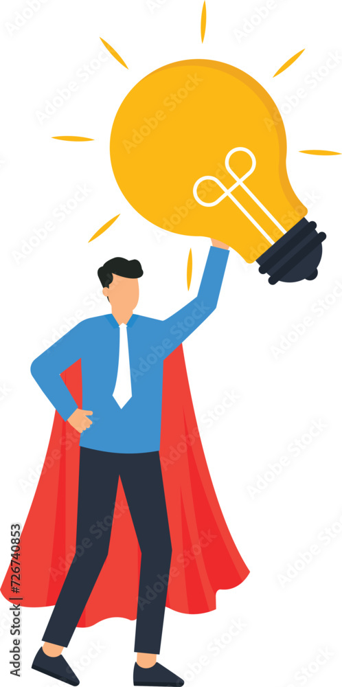 Businessman superhero holding creative idea and positive mindset for business success concept,
