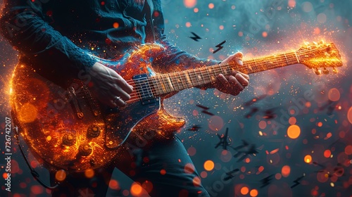 Man Playing Guitar With Fire Background