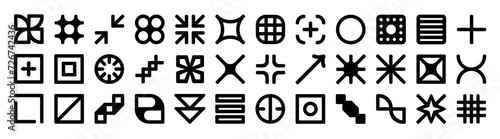 Set of vector abstract geometric linear icons of arrows and grids in memphis style,	
