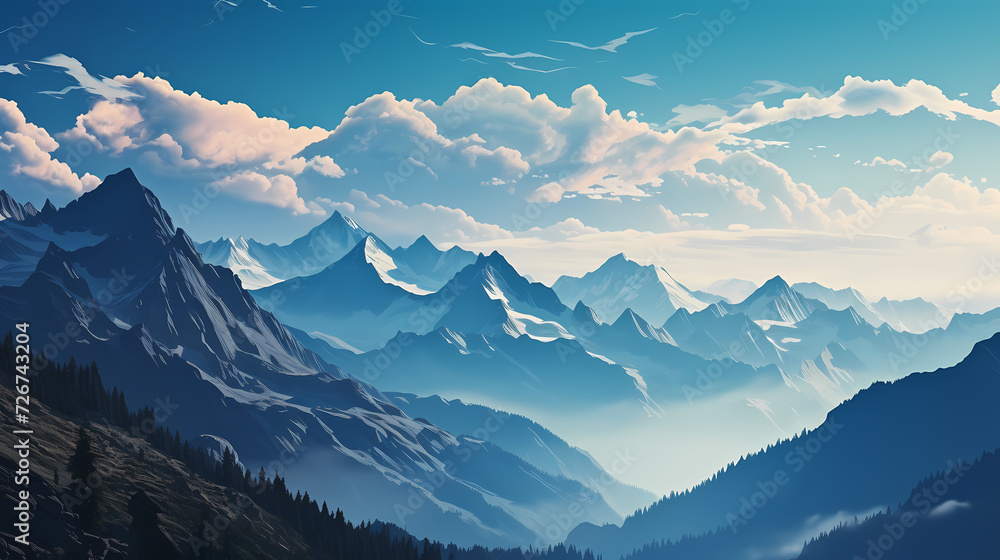 Stunning mountains, panoramic peaks PPT background