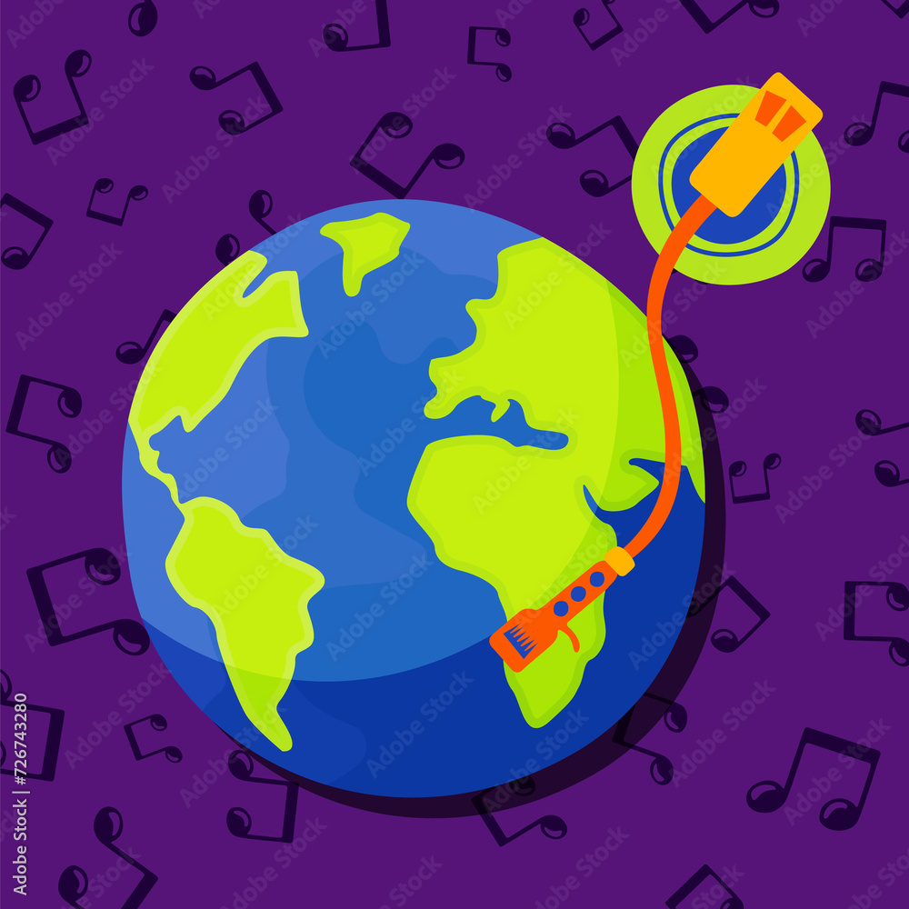 Vinyl turntable playing the world , world music entertainment concept