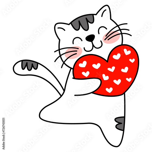 Adorable gatito moteado con corazón lleno de corazones blancos