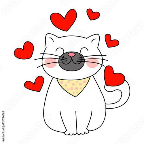 Gatito encantador para San Valentín con paliacate amarillo