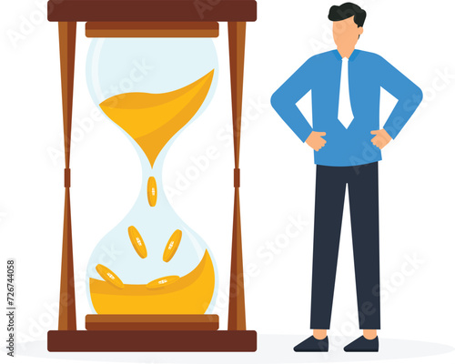 Time is money, Long term investment return, Retirement pension fund, Businessman investor putting time pieces for long term investment concept,
