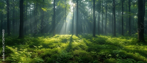 Lush Forest With Abundant Green Grass and Trees © DigitalMuseCreations