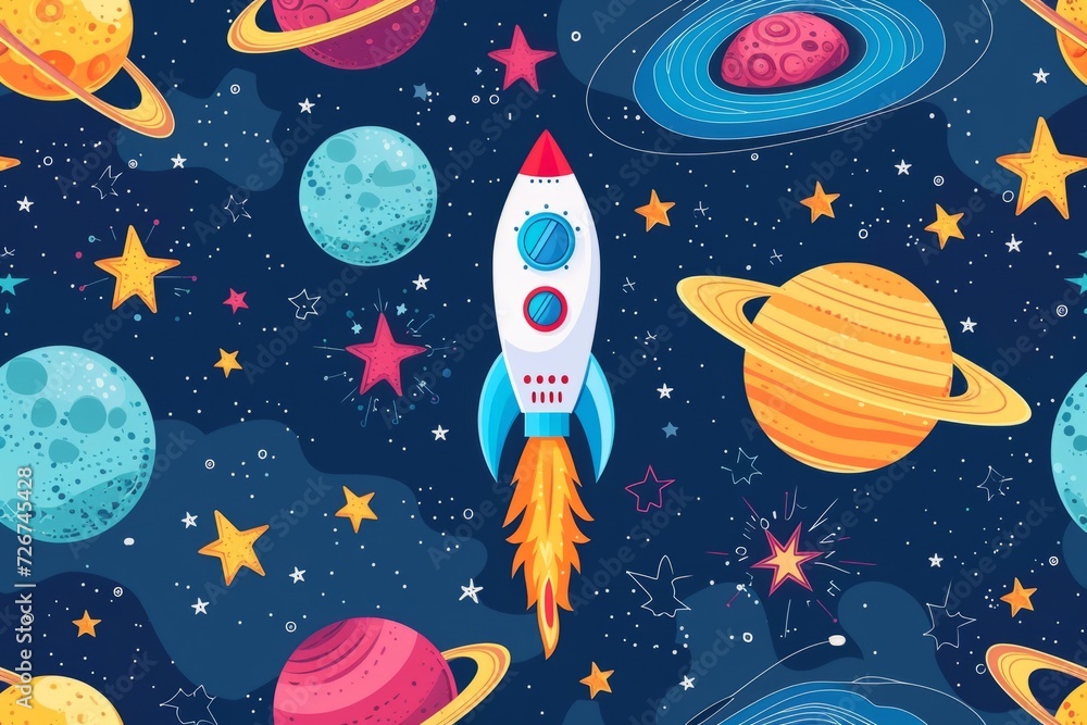 Children's book rocket illustration Generative AI