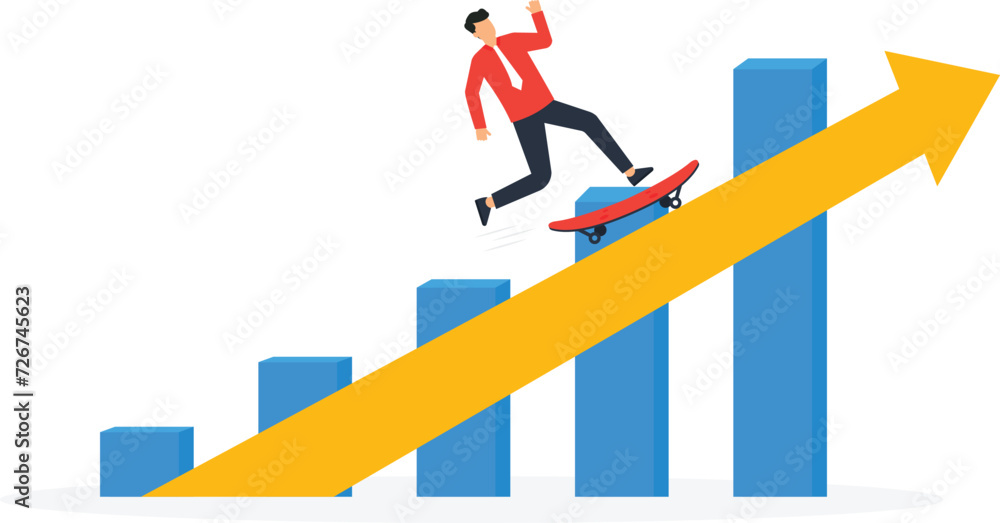 Entrepreneur riding skateboard fast on rising up profit graph diagram, Business growth moving forward and company recover from crisis and accelerate growing up concept,
Entrepreneur riding skateboard fast on rising up profit graph diagram, Business growth moving forward and company recover from crisis and accelerate growing up concept,