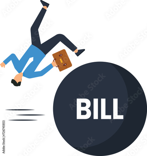 Businessman running away from huge Bill pendulum, Bill and debt burden or fees crisis and bankruptcy concept,
