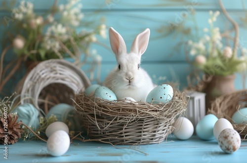 Charming Easter Basket Delight - Easter Eggs and Easter Bunny in the Basket