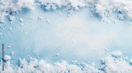 Frosty snowflakes and ice crystals on a blue background. photo