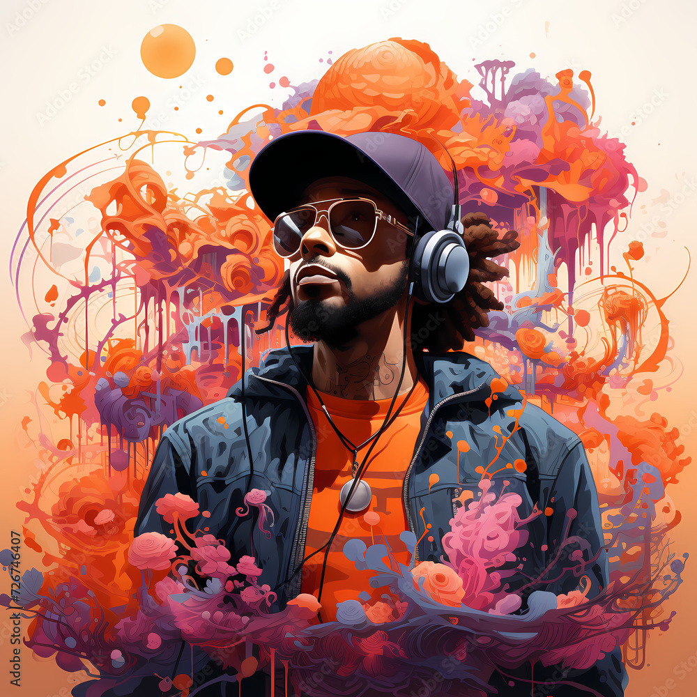 Hip-hop, breakdance musician singer, rapper and dancer, colorful splash paint illustration on white background Hip-hop, breakdance musician singer, rapper and dancer, colorful splash paint illustration on white background