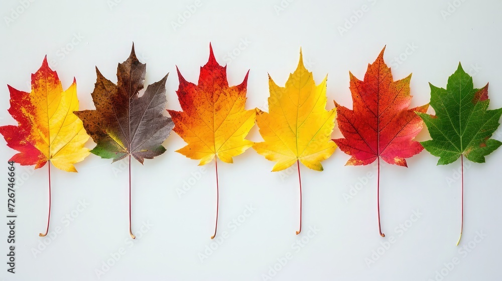 Autumn Maple leaf transition and variation concept for fall and change of season Autumn Maple leaf transition and variation concept for fall and change of season