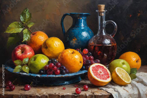 Delicious fruits in composition ai image in oli pantings style