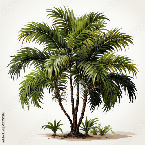 Lush Green Tropical Palm Tree Isolated on White Background  