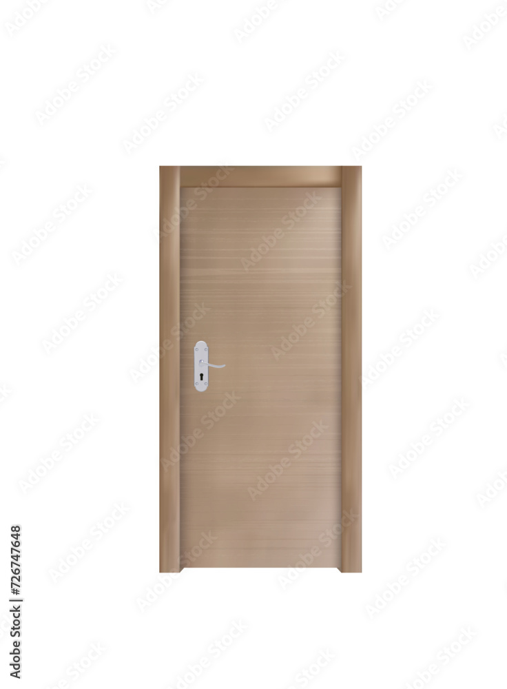 Wooden realistic door on white background, vector