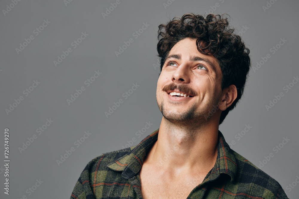 Obraz premium Man face hipster portrait handsome smile fashion