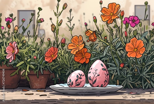 Colorful Easter Eggs Amidst Flower Blooms