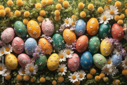 Colorful Easter Eggs Amidst Flower Blooms