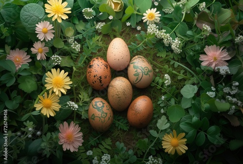Colorful Easter Eggs Amidst Flower Blooms