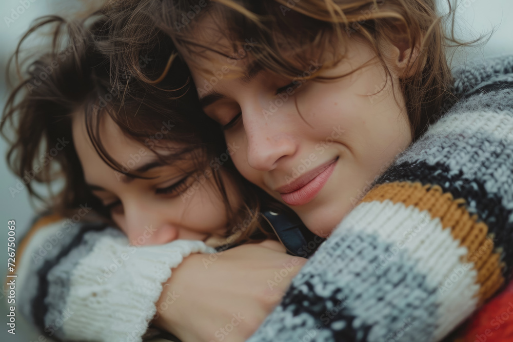 person hugging a loved one with a tender look on their face person hugging a loved one with a tender look on their face