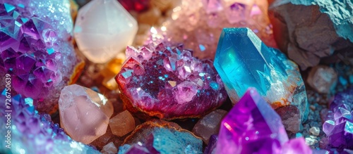 Vibrant gemstones and minerals for decorating interiors with enchantment. photo