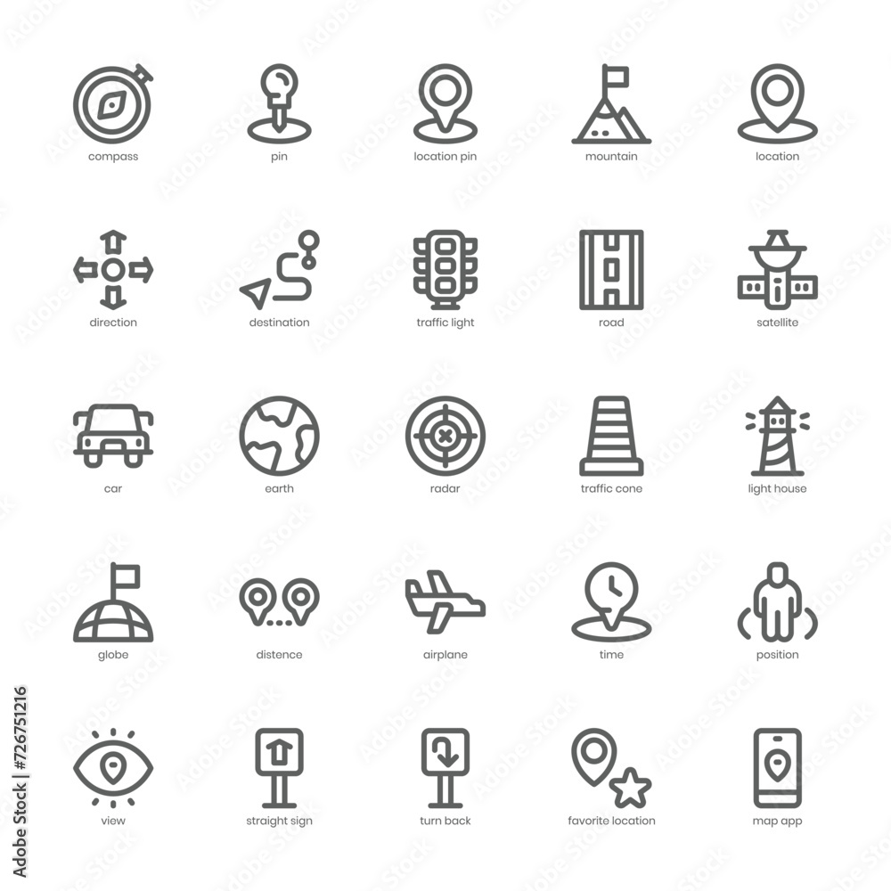 Navigation and Map icon pack for your website, mobile, presentation, and logo design. Navigation and Map icon outline design. Vector graphics illustration and editable stroke. Navigation and Map icon pack for your website, mobile, presentation, and logo design. Navigation and Map icon outline design. Vector graphics illustration and editable stroke.