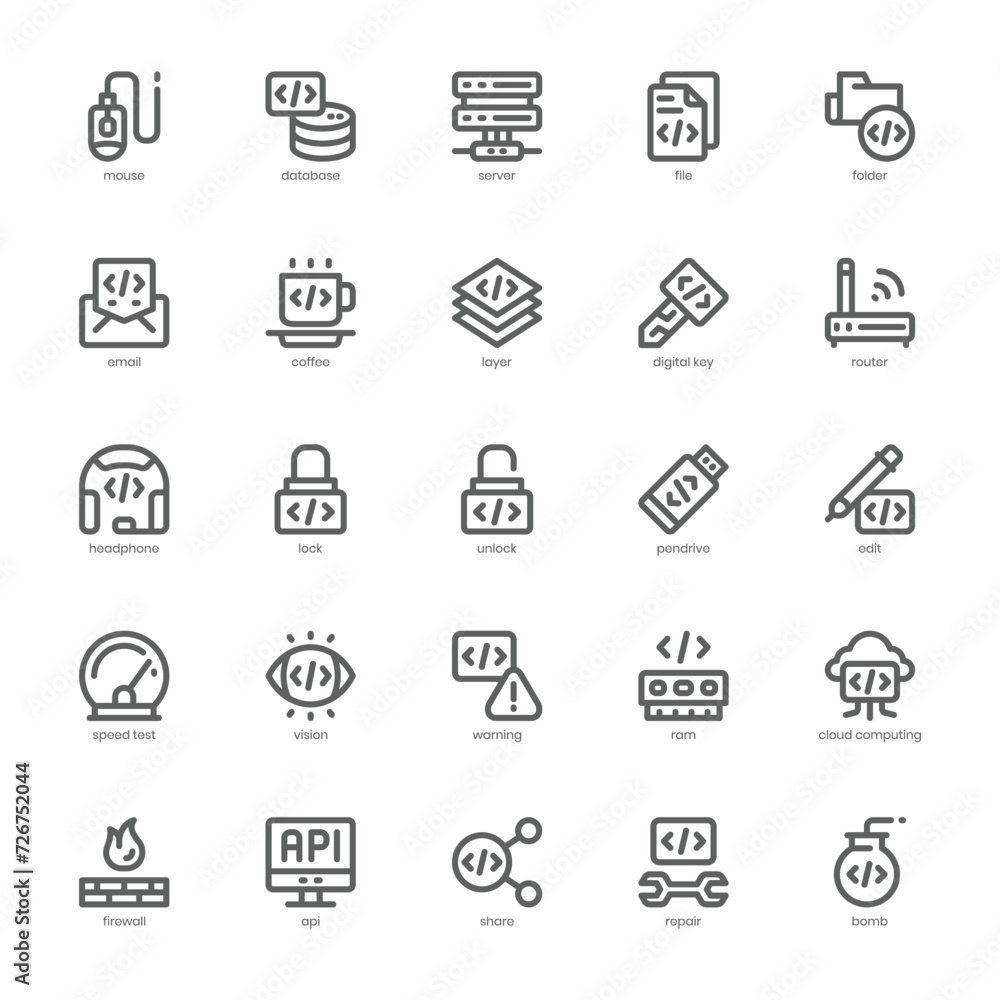 Programming and Coding icon pack for your website, mobile, presentation, and logo design. Programming and Coding icon outline design. Vector graphics illustration and editable stroke. Programming and Coding icon pack for your website, mobile, presentation, and logo design. Programming and Coding icon outline design. Vector graphics illustration and editable stroke.