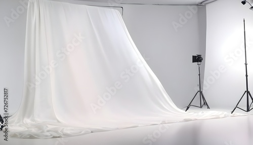 White curtains on empty studio set