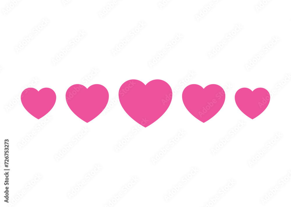 Logo del día de San Valentín. Silueta de 5 corazones como clasificación para su uso en felicitaciones y tarjetas