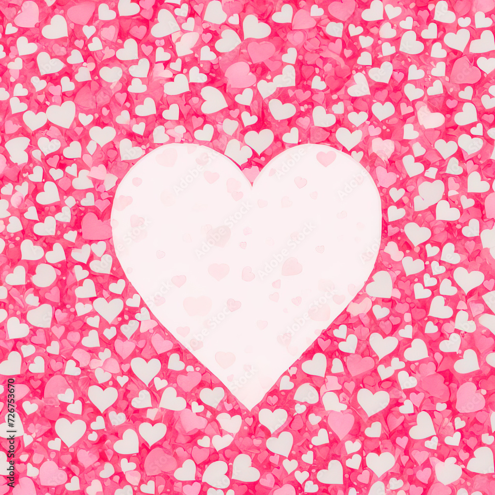 Background of red and pink hearts. For Valentine's Day