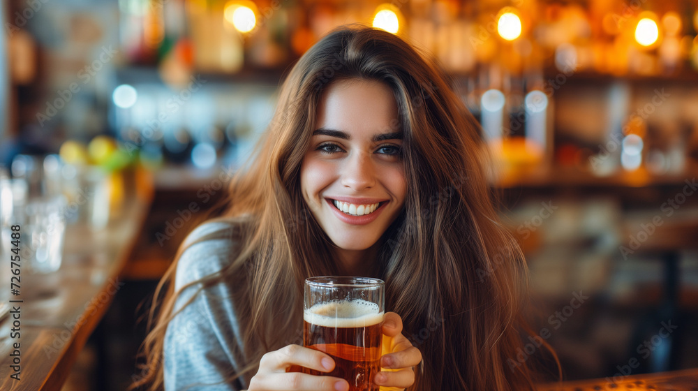 ビールを楽しむ若い女性