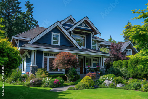 blue home next to green grass