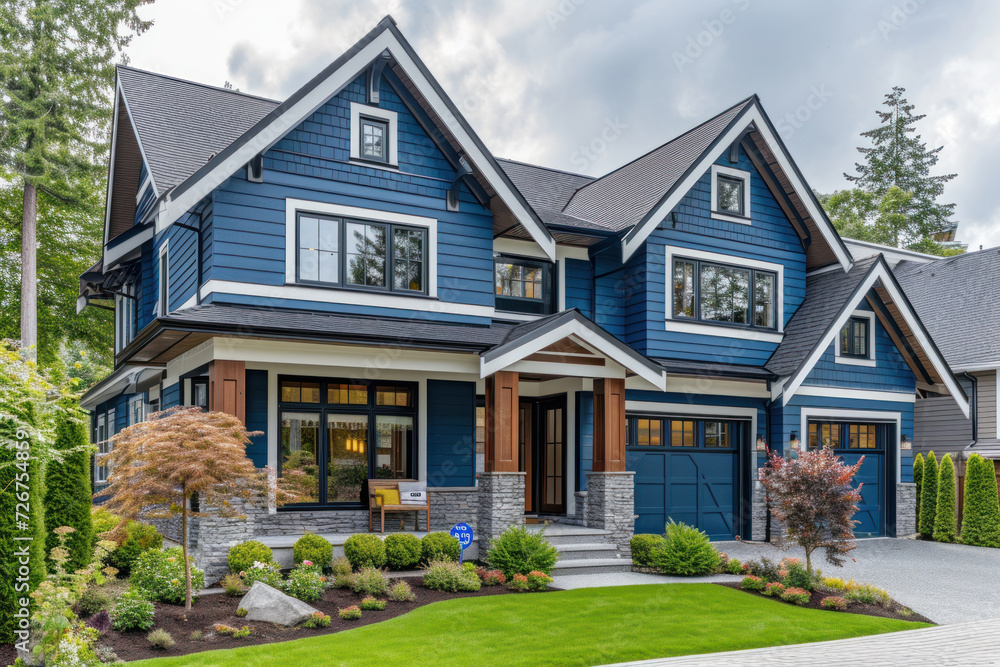 blue home next to green grass