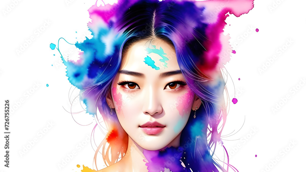 beautiful girl with colorful hair and makeup.