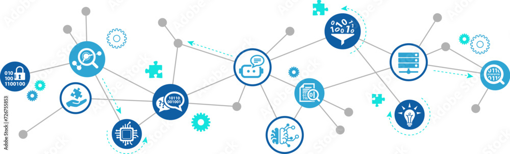 Chatbot / artificial intelligence vector illustration. Concept with icons related to generative AI model, interactive AI bot assistance & conversation, chat gpt, machine learning & big data interface. Chatbot / artificial intelligence vector illustration. Concept with icons related to generative AI model, interactive AI bot assistance & conversation, chat gpt, machine learning & big data interface.