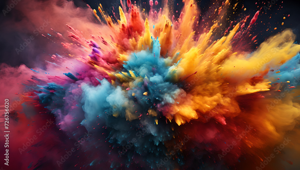 Splash of color pain, explosion powder colored,    Dust colors rainbow background, background powder splash multicolored,  paints the air,black  background, abstract pattern,rainbow hues
