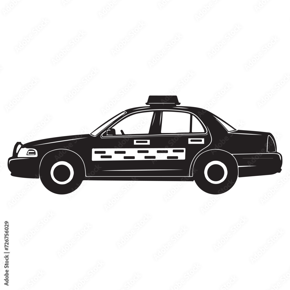 black silhouette of a Police Car with thick outline side view isolated