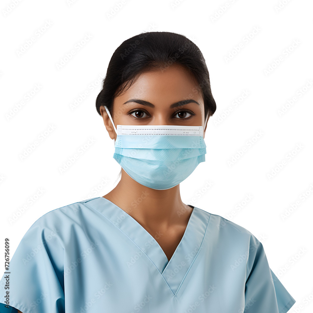 Healthcare Worker in Focus: Close-up Portrait of a Professional Indian Female Doctor, Nurse or Surgeon in Medical Scrubs and Mask, Isolated on Transparent Background, PNG Healthcare Worker in Focus: Close-up Portrait of a Professional Indian Female Doctor, Nurse or Surgeon in Medical Scrubs and Mask, Isolated on Transparent Background, PNG