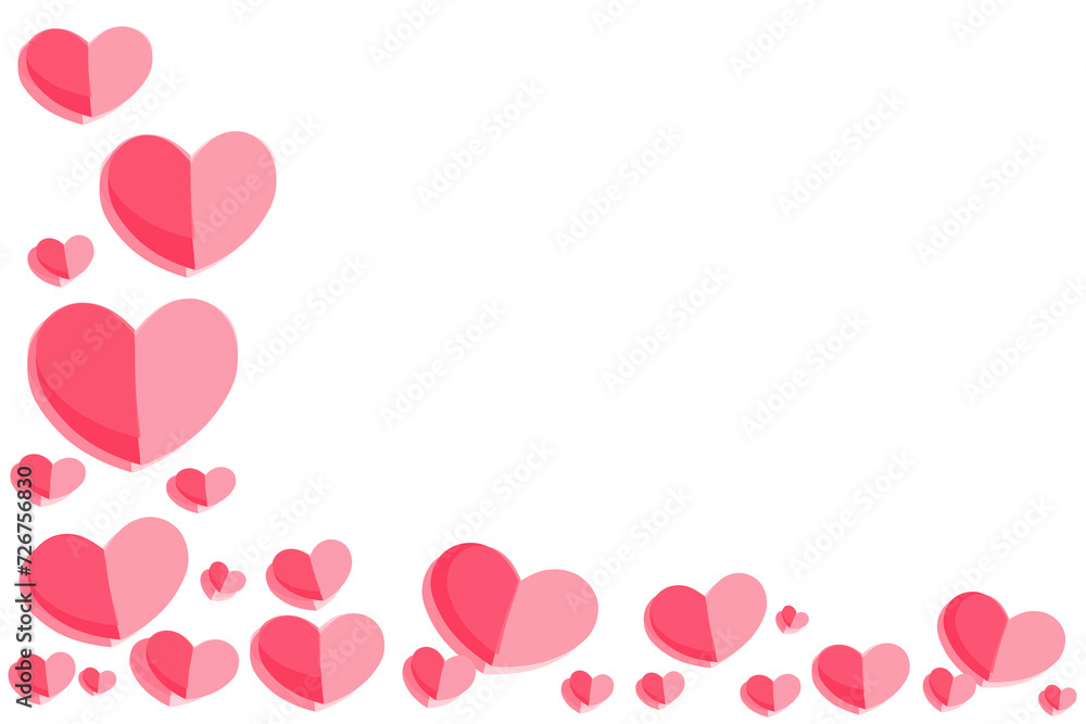 heart shaped balloons 3D illustration Frame valentine day concept on white background 