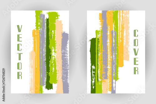 Couple of cover pages with vertical paintbrush stripes pattern. photo