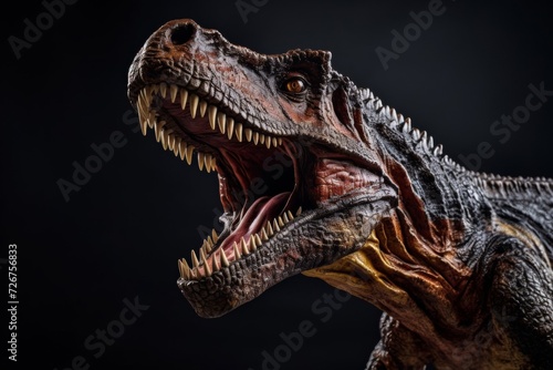 Realistic 3D render of a Tyrannosaurus showcasing menacing detail on black background © Andrei
