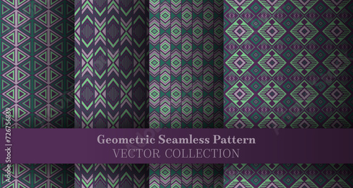 Contemporary geometry rhombus seamless ornament package. Islamic tracery ethnic patterns. Rhombus zigzag geometric vector seamless motif bundle. Cover background swatches.