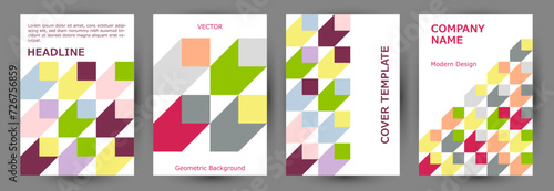 Commercial brochure front page template collection geometric design. Memphis ...