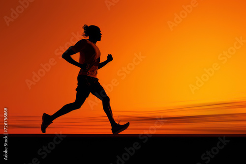 Silhouette of a male runner at sunset, symbolizing motivation, health, and endurance Ideal for fitness and sports themes
